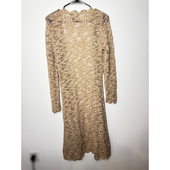 Chaska Womens Vintage Retro Knit long Cardigan Duster Sweater Beige Tan Size M - Picture 6 of 6